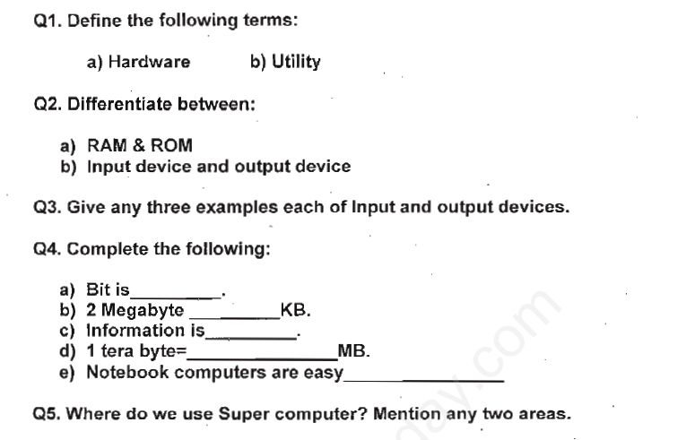 CBSE Class 6 Computer Science Assignment Set B